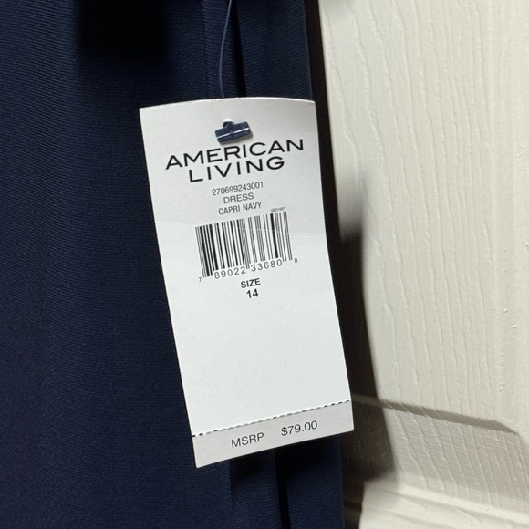 American Living Dark Blue Ruffle Long Sleeve Dress Size 14 - Picture 5 of 9